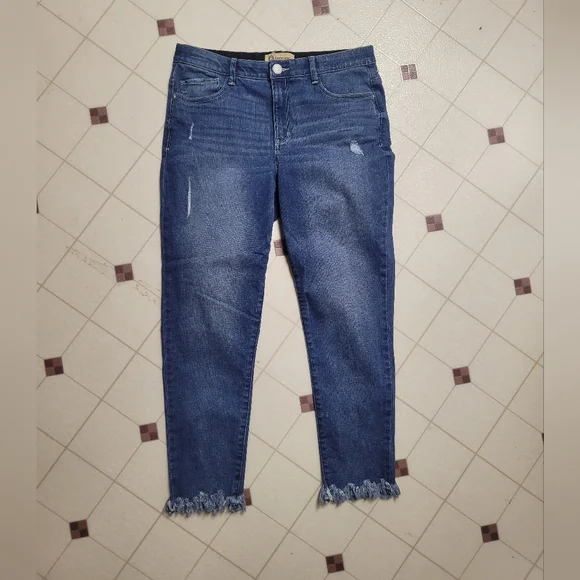 Democracy Jeans Womens Size 12 Ankle Cropped Distressed Raw Hem Blue Denim - Picture 2 of 9